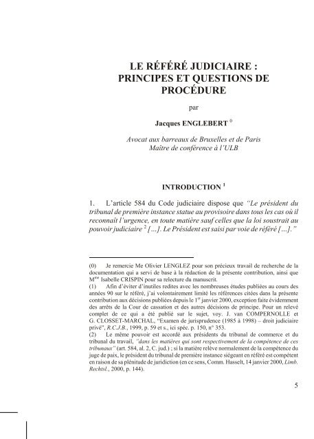 le référé judiciaire : principes et questions de procédure