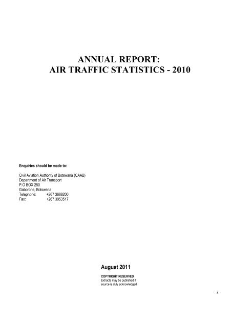 annual report: air traffic statistics - civil aviation authority of botswana ...