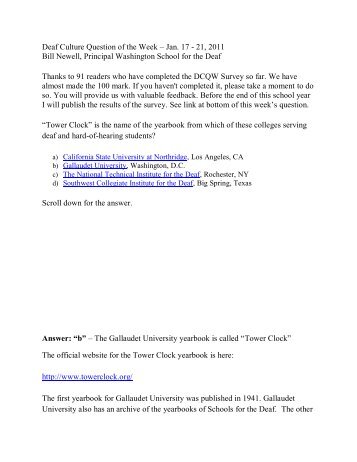 Deaf Culture Question of the Week â Jan. 17 - 21, 2011 Bill Newell ...