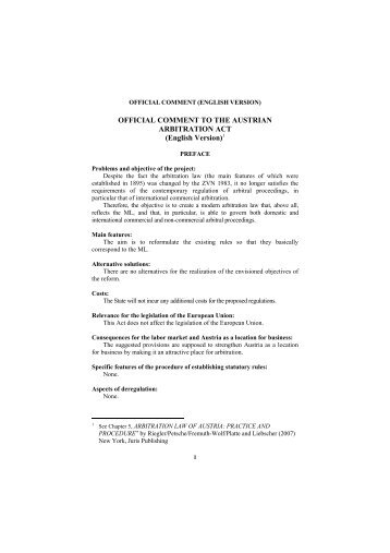 OFFICIAL COMMENT TO THE AUSTRIAN ... - Arbitration Austria