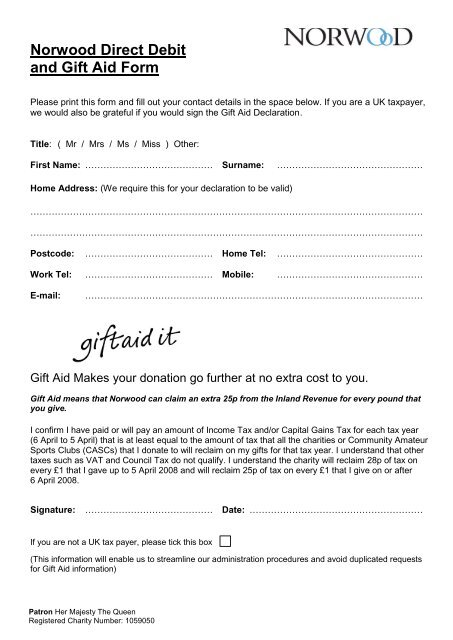 Download our Direct Debit form - Norwood