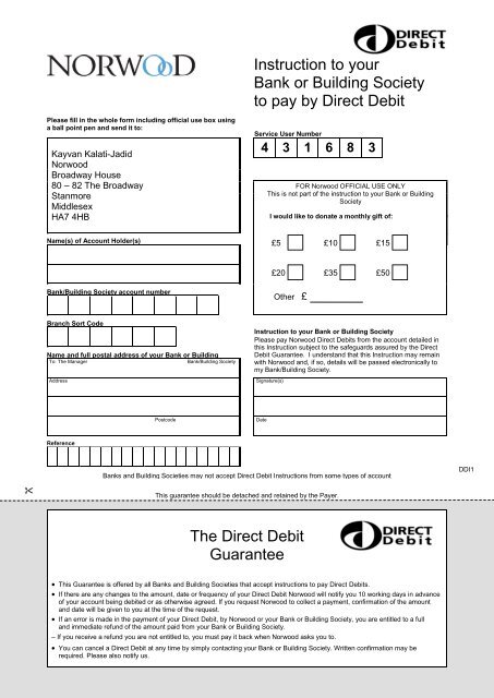 Download our Direct Debit form - Norwood