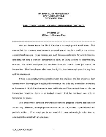 Employment At-Will or Oral Employment Contract