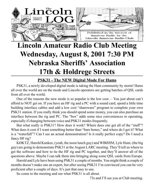 Lincoln Amateur Radio Club Meeting Wednesday August 8 2001 7 0026