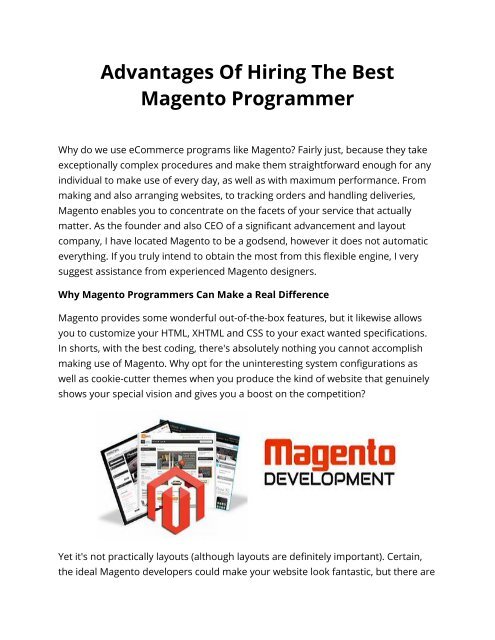 Advantages Of Hiring The Best Magento Programmer