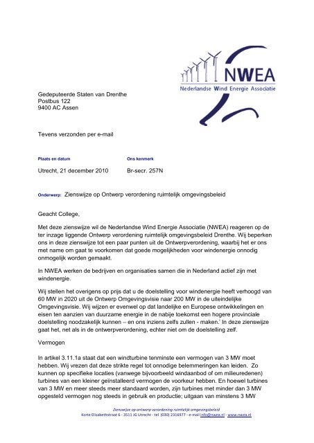 Br-secr 257N Brief GS van Drenthe inzake Zienswijze op ... - NWEA