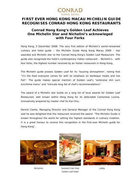 Conrad Hong Kong Michelin Guide 1 - Hilton