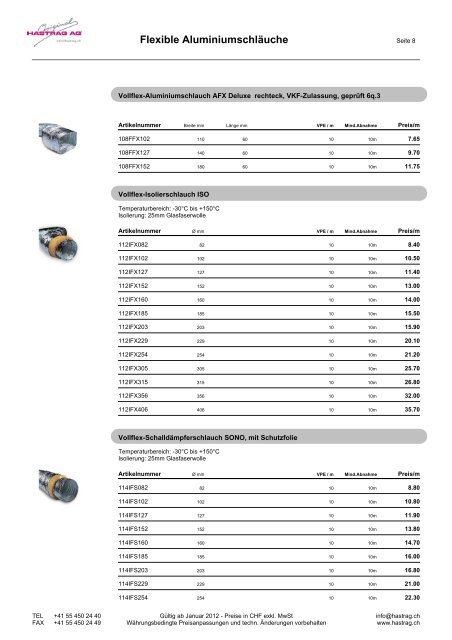 Produkte-Preisliste 2012 - Hastrag AG