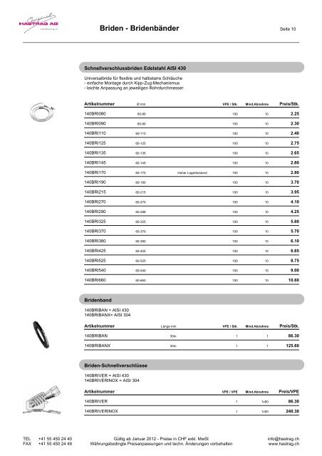 Produkte-Preisliste 2012 - Hastrag AG