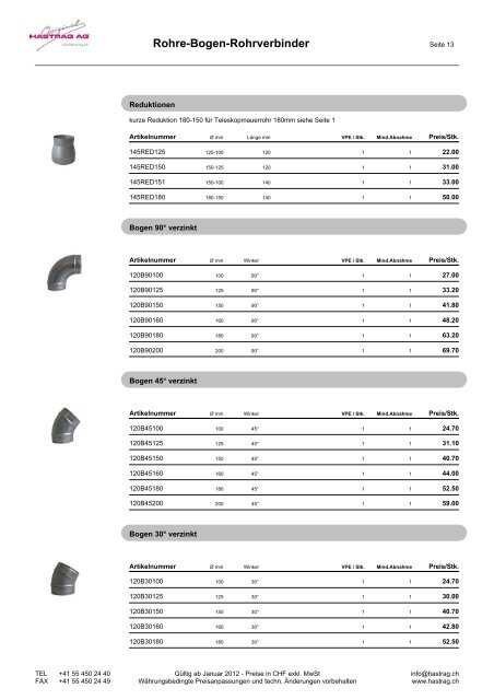 Produkte-Preisliste 2012 - Hastrag AG