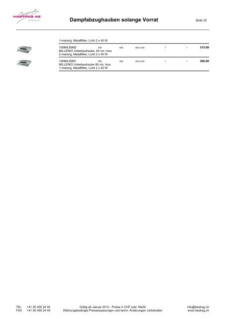 Produkte-Preisliste 2012 - Hastrag AG