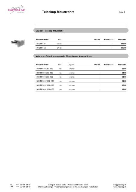 Produkte-Preisliste 2012 - Hastrag AG