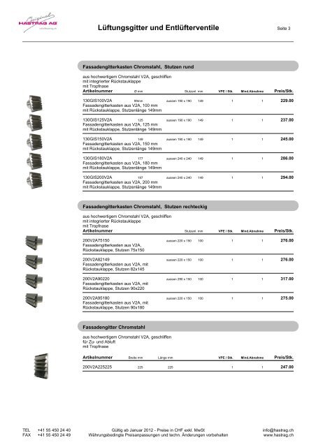 Produkte-Preisliste 2012 - Hastrag AG