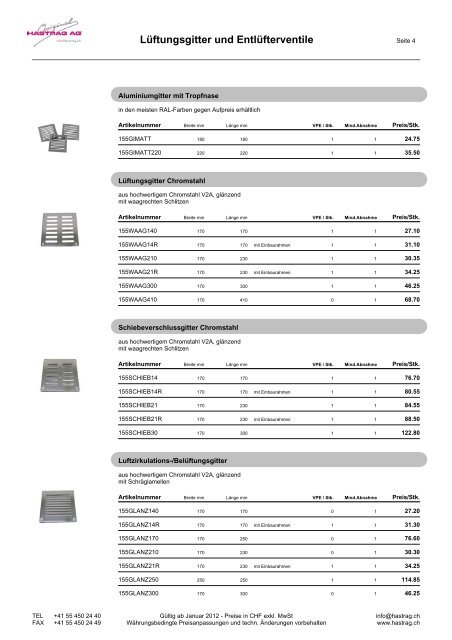 Produkte-Preisliste 2012 - Hastrag AG