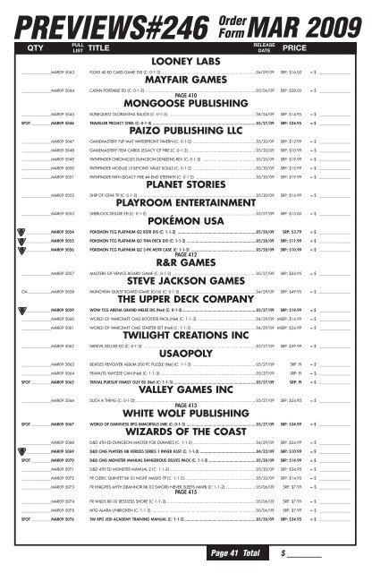 MAR 2009 Order Form - PREVIEWSworld