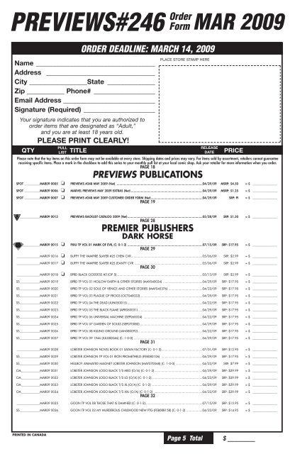 MAR 2009 Order Form - PREVIEWSworld