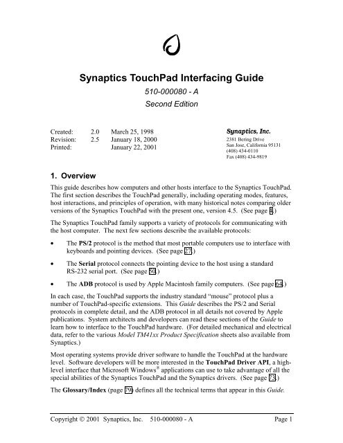 Synaptics TouchPad Interfacing Guide