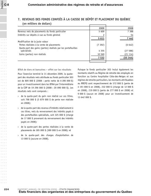 Section C - Finances - Gouvernement du QuÃ©bec