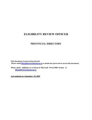 eligibility review officer provincial directory - dnssab