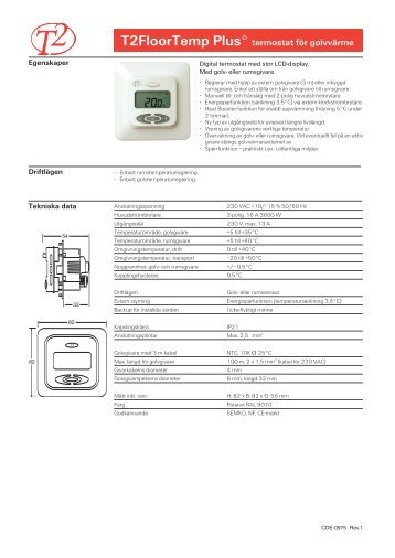 T2FloorTemp Plus° termostat för golvvärme - Hemvaruhuset
