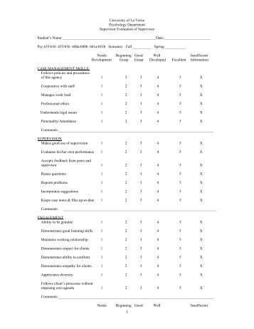 Supervisor Evaluation of Supervisee (pdf) - University of La Verne