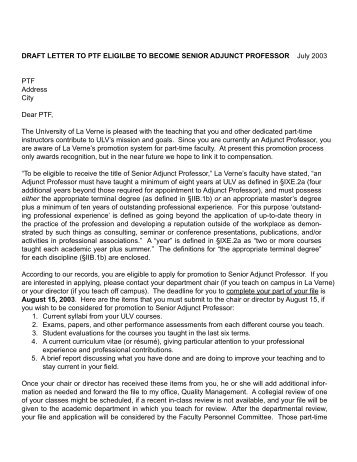 draft letter to ptf eligilbe to become senior adjunct professor