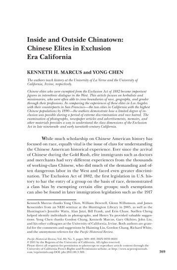 Chinese Elites in Exclusion Era California - University of La Verne