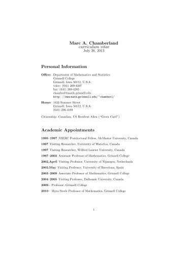Marc A. Chamberland curriculum vitae Personal ... - Grinnell College