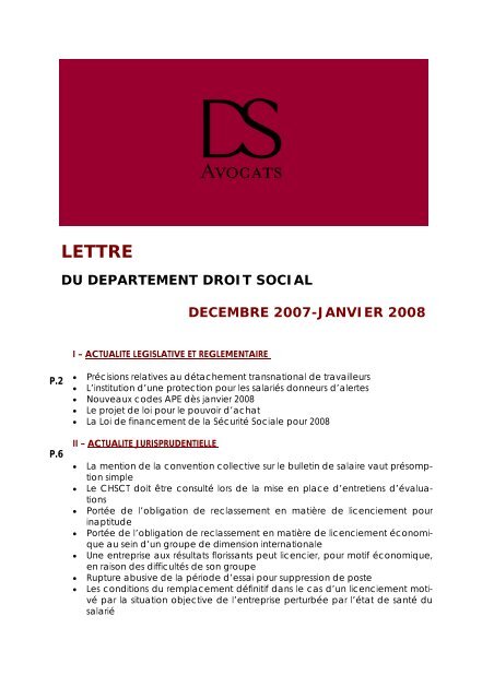 lettre dinfo droit social janvier 08.pub - DS Avocats