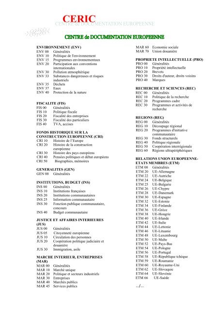 Plan de classement des dossiers et documents sur l'Union ... - CERIC