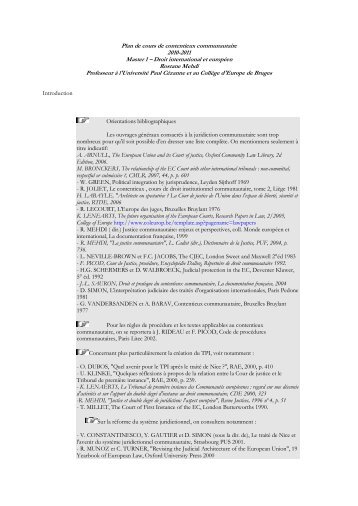 Plan de cours de contentieux communautaire 2010-2011 ... - CERIC