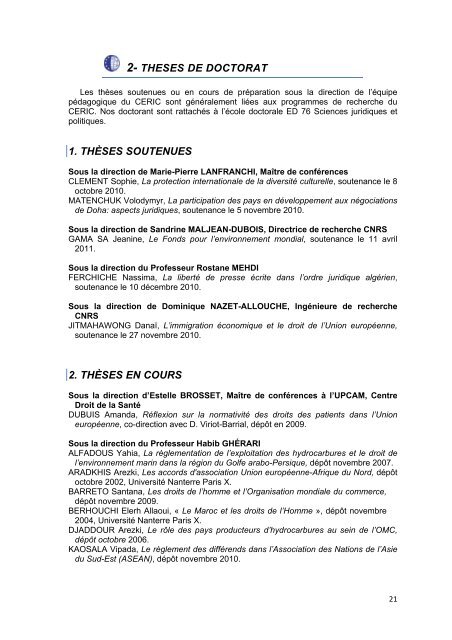 (UMR 6201) Rapport d'ActivitÃ©s - CERIC - Univ-cezanne.fr