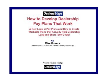 How to Develop Dealership Pay Plans That Work - DealersEdge