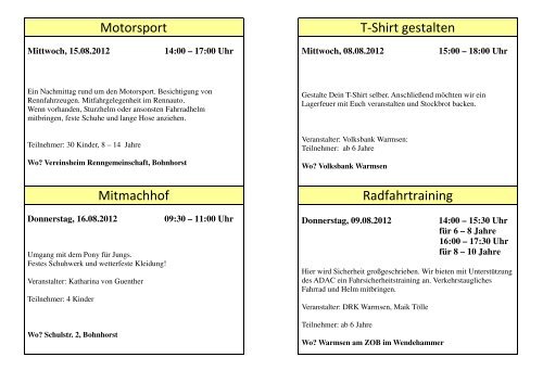 Ferienpass 2012 Druckversion I - Ferien(s)pass Warmsen