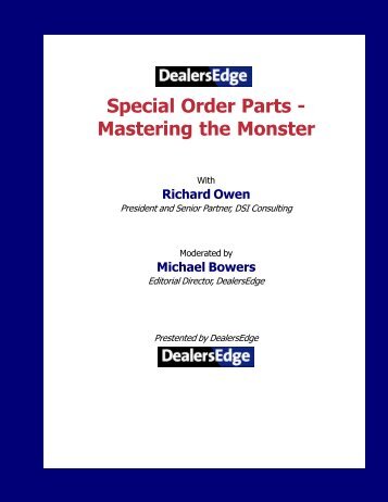 Special Order Parts - Mastering the Monster - DealersEdge