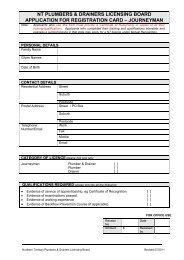 nt plumbers & drainers licensing board application for registration card
