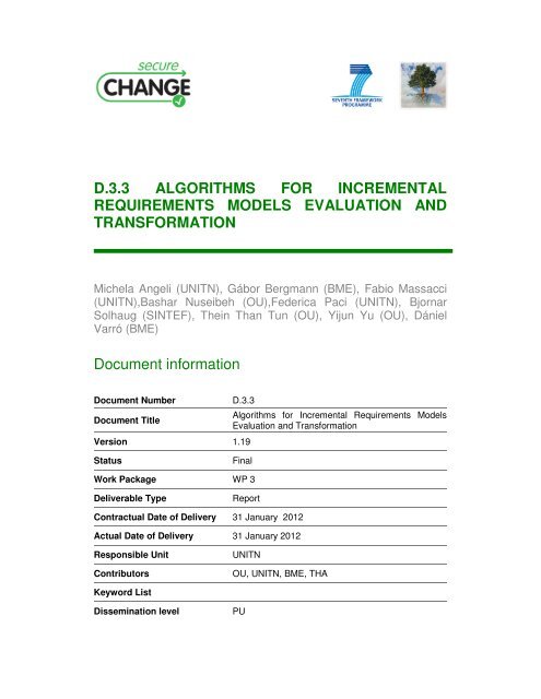 D.3.3 ALGORITHMS FOR INCREMENTAL ... - SecureChange