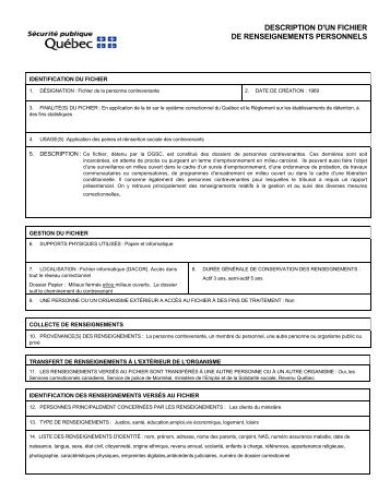 Description d'un fichier de renseignements personnels sur la ...