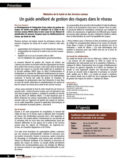 Inter Action, volume 3, numÃ©ro 3, automne 2012 - MinistÃ¨re de la ...