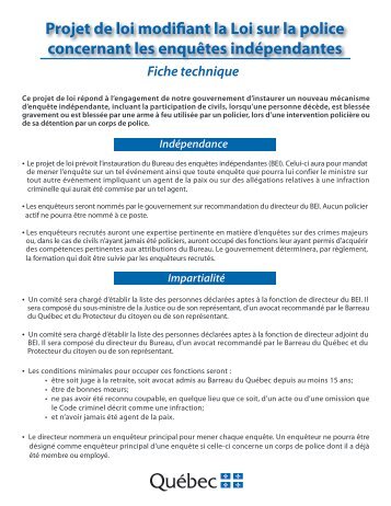 Fiche technique - Projet de loi modifiant la Loi sur la police ...