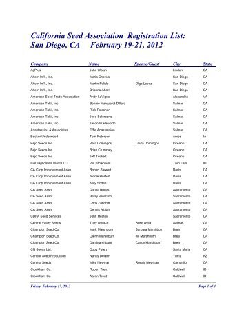 California Seed Association Registration List: San Diego, CA ...