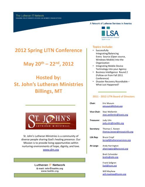 2012 Spring LITN Conference May 20th â 22nd, 2012 Hosted by: St ...