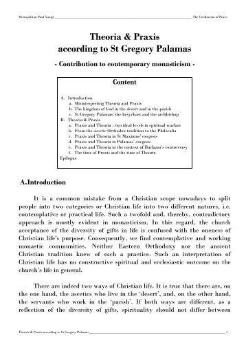 Theoria & Praxis according to St Gregory Palamas