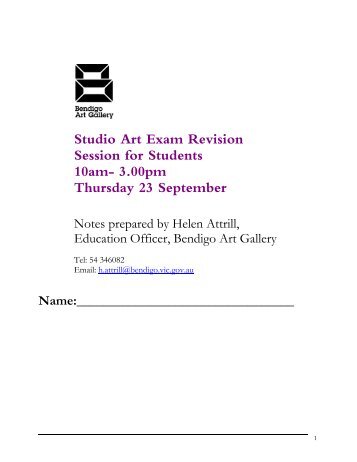 Studio Arts Exam Revision booklet - Bendigo Art Gallery