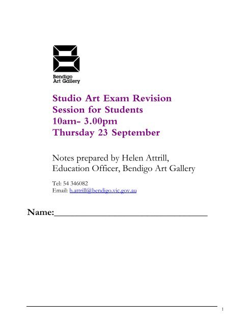 Studio Arts Exam Revision booklet - Bendigo Art Gallery