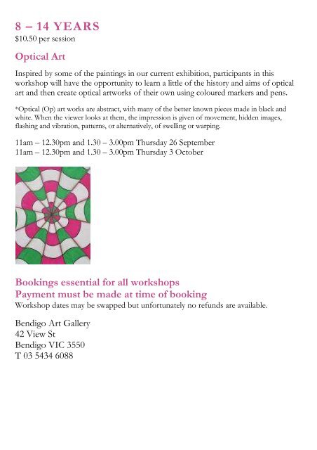 Holiday Workshops brochure (959 KB pdf) - Bendigo Art Gallery