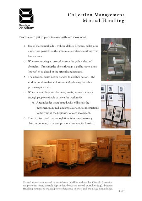 Collection Management Manual Handling - Bendigo Art Gallery