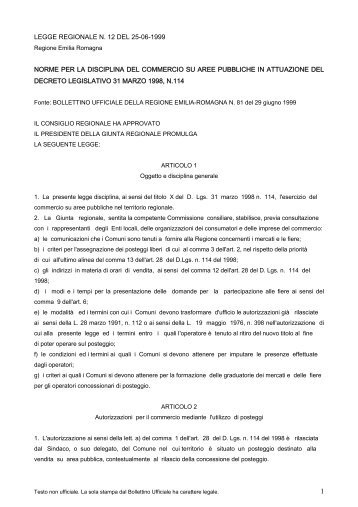 Norme per la disciplina del commercio su area pubblica in ...
