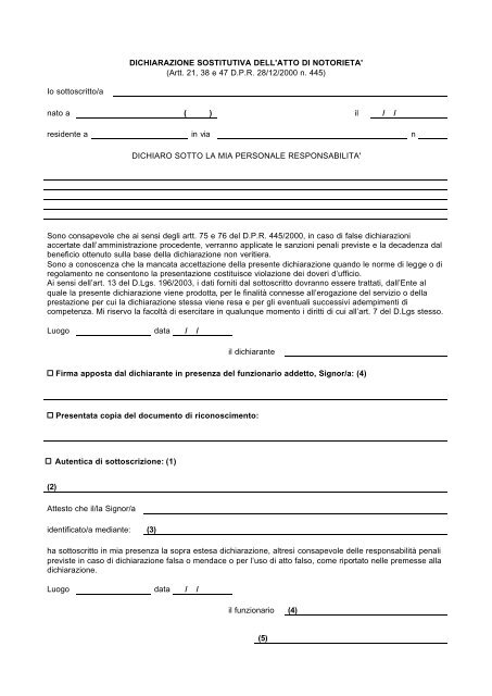 Atto Di Notorietà : Compilazione Dichiarazione Sostitutiva Dell Atto Di