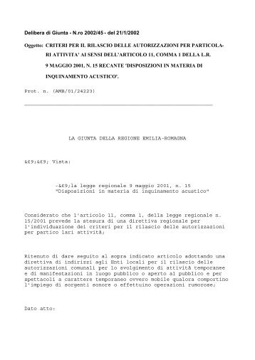 CRITERI PER IL RILASCIO DELLE AUTORIZZAZIONI PER ...
